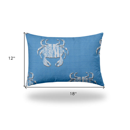 12" X 16" Blue And White Crab Zippered Lumbar Indoor Outdoor Pillow Cover