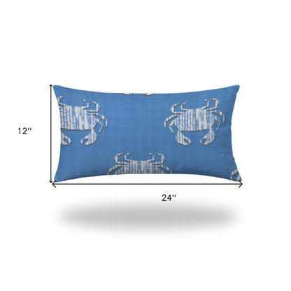 12" X 16" Blue And White Crab Enveloped Lumbar Indoor Outdoor Pillow Cover