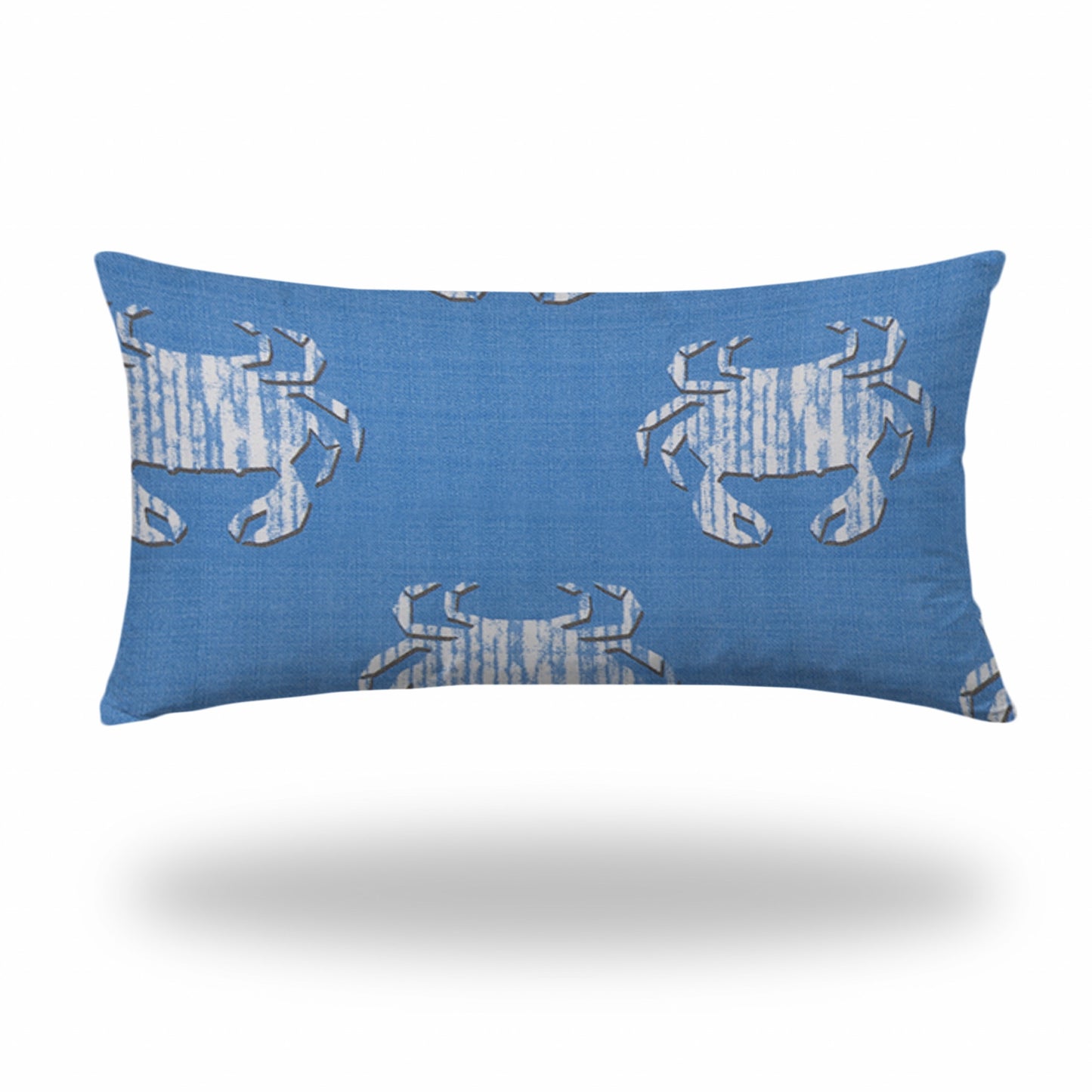 12" X 16" Blue And White Crab Zippered Lumbar Indoor Outdoor Pillow Cover