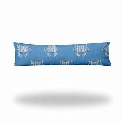 12" X 16" Blue And White Crab Enveloped Lumbar Indoor Outdoor Pillow Cover