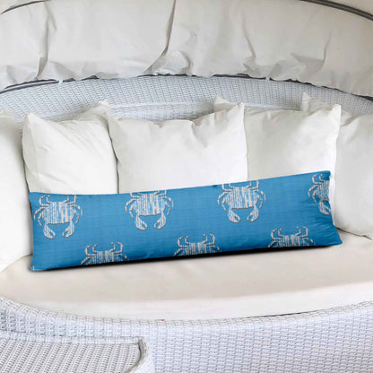 12" X 16" Blue And White Crab Enveloped Lumbar Indoor Outdoor Pillow Cover