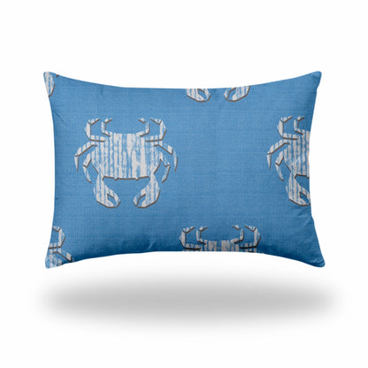 12" X 16" Blue And White Crab Enveloped Lumbar Indoor Outdoor Pillow Cover