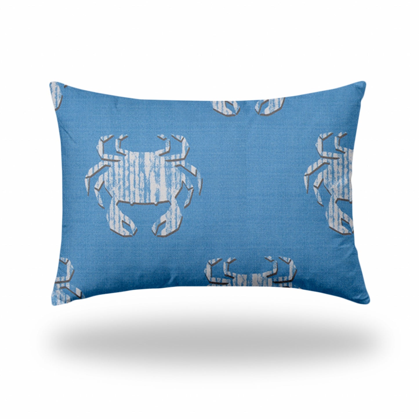 12" X 16" Blue And White Crab Enveloped Lumbar Indoor Outdoor Pillow Cover