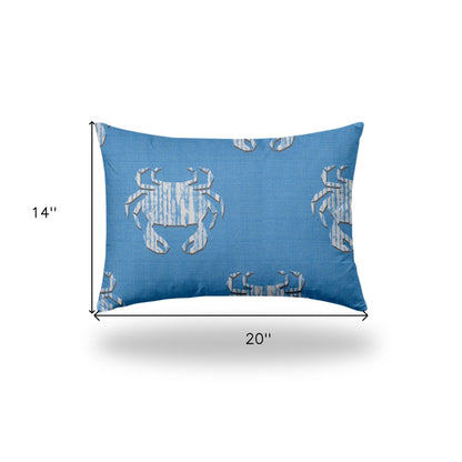 12" X 16" Blue And White Crab Enveloped Lumbar Indoor Outdoor Pillow Cover