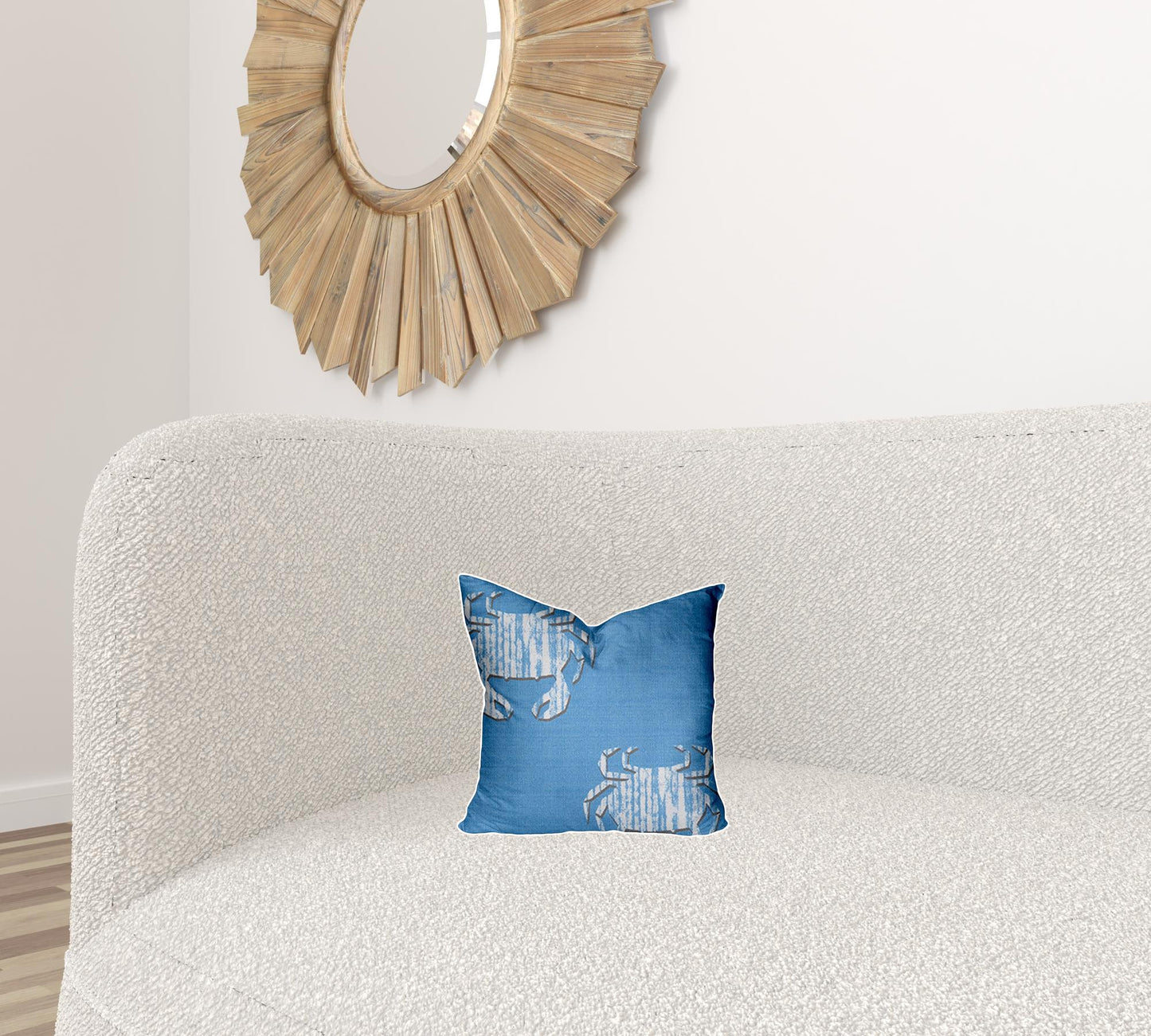 12" X 16" Blue And White Crab Enveloped Lumbar Indoor Outdoor Pillow Cover