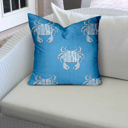 12" X 16" Blue And White Crab Enveloped Lumbar Indoor Outdoor Pillow Cover