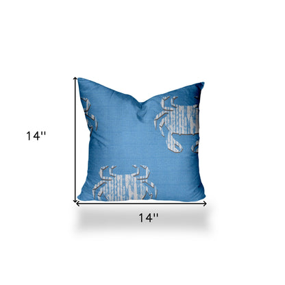 12" X 16" Blue And White Crab Enveloped Lumbar Indoor Outdoor Pillow Cover