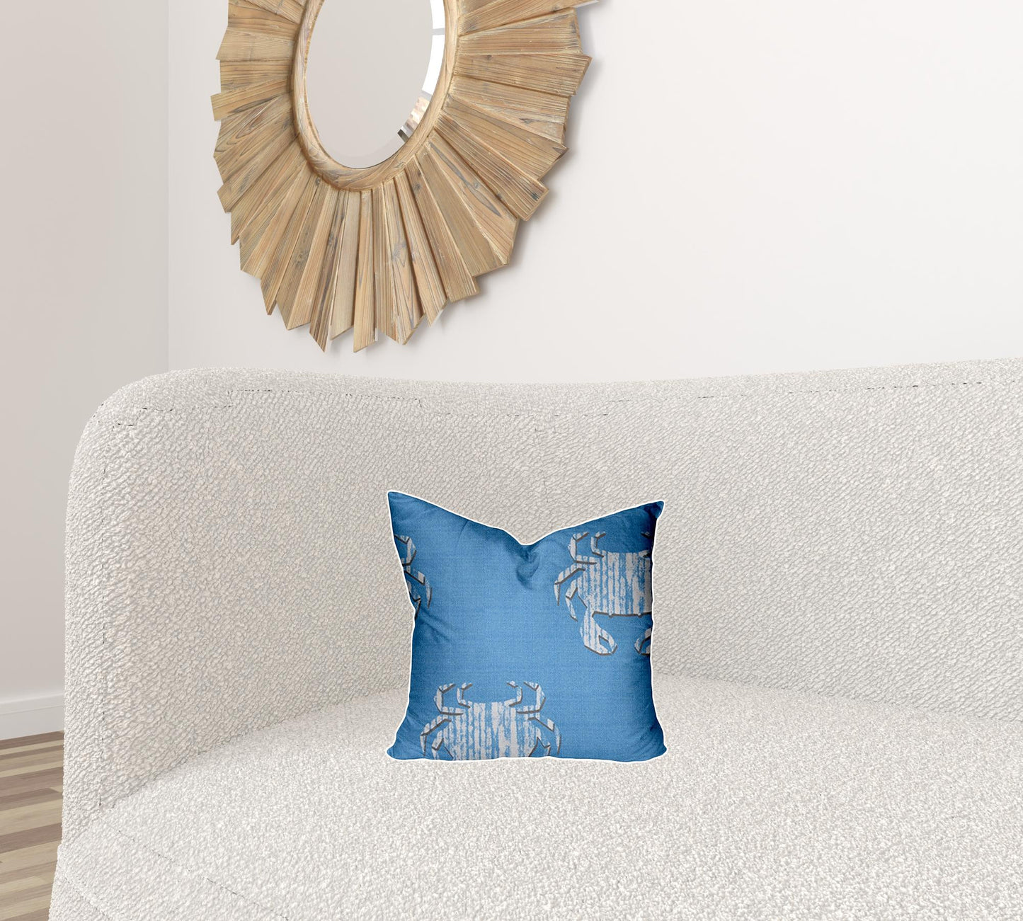 12" X 16" Blue And White Crab Enveloped Lumbar Indoor Outdoor Pillow Cover