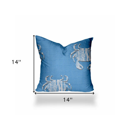 12" X 16" Blue And White Crab Blown Seam Coastal Lumbar Indoor Outdoor Pillow