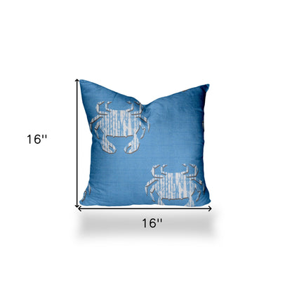 12" X 16" Blue And White Crab Enveloped Lumbar Indoor Outdoor Pillow Cover