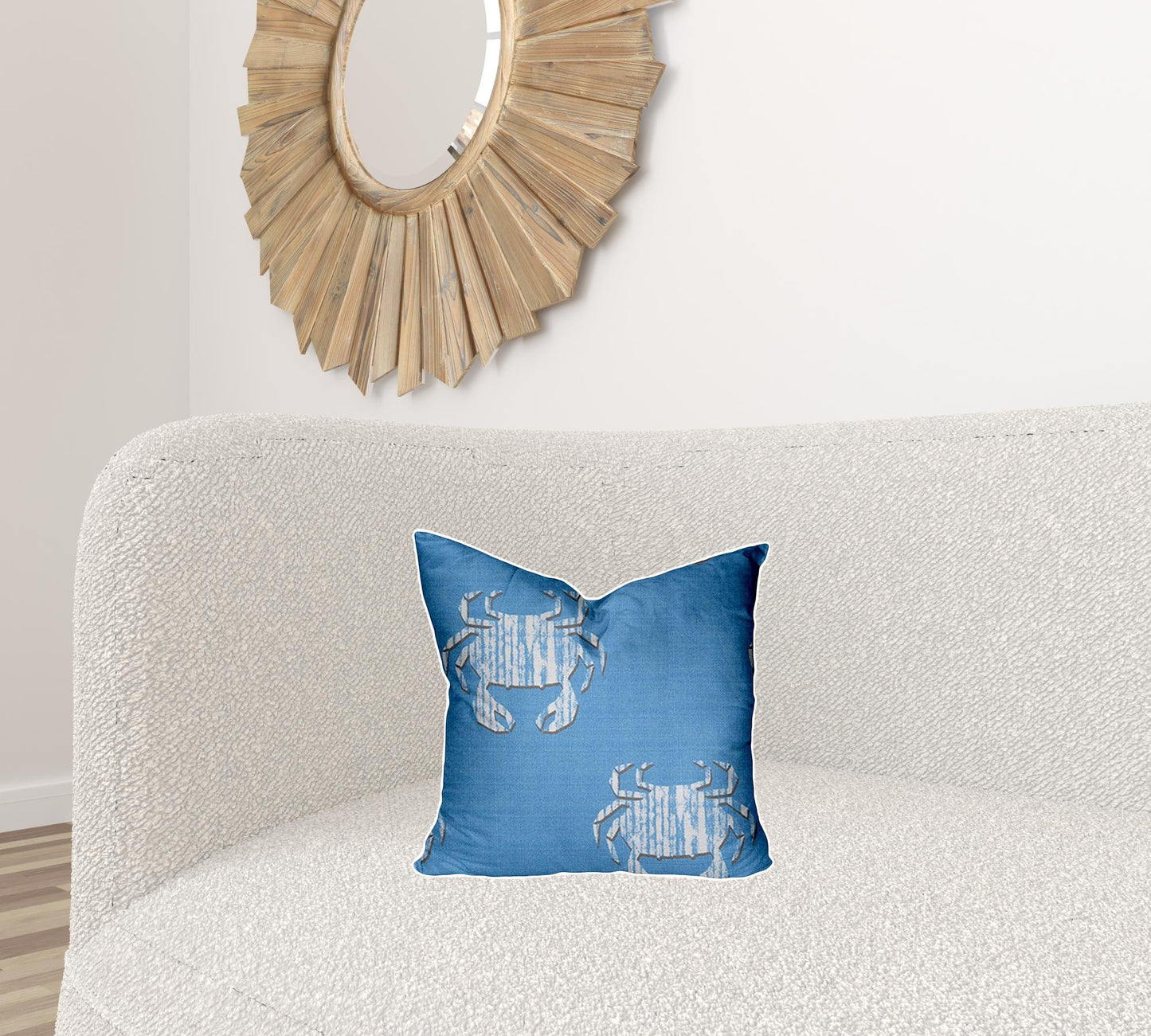 12" X 16" Blue And White Crab Enveloped Lumbar Indoor Outdoor Pillow Cover