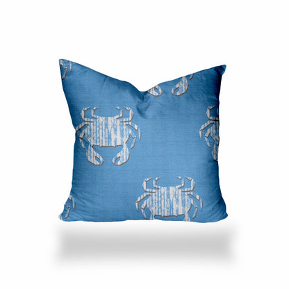 12" X 16" Blue And White Crab Enveloped Lumbar Indoor Outdoor Pillow Cover