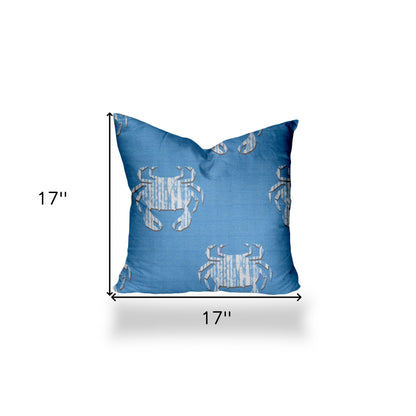 12" X 16" Blue And White Crab Enveloped Lumbar Indoor Outdoor Pillow Cover