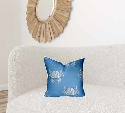 12" X 16" Blue And White Crab Enveloped Lumbar Indoor Outdoor Pillow Cover