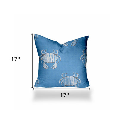 12" X 16" Blue And White Crab Zippered Lumbar Indoor Outdoor Pillow Cover