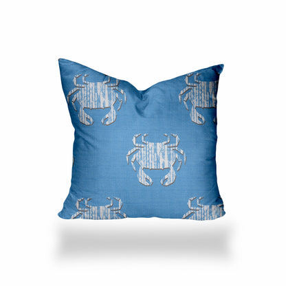 12" X 16" Blue And White Crab Enveloped Lumbar Indoor Outdoor Pillow Cover