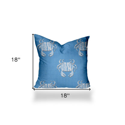 12" X 16" Blue And White Crab Enveloped Lumbar Indoor Outdoor Pillow Cover