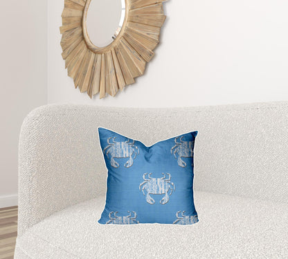 12" X 16" Blue And White Crab Enveloped Lumbar Indoor Outdoor Pillow Cover