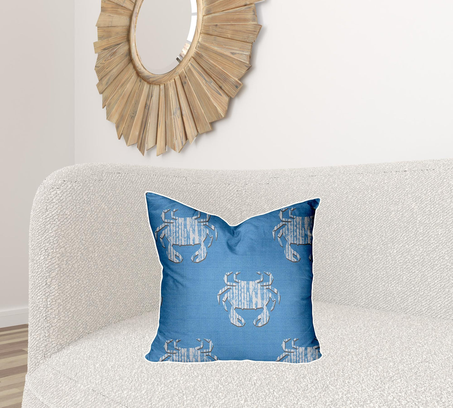 12" X 16" Blue And White Crab Enveloped Lumbar Indoor Outdoor Pillow Cover