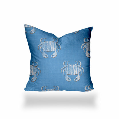 12" X 16" Blue And White Crab Enveloped Lumbar Indoor Outdoor Pillow Cover