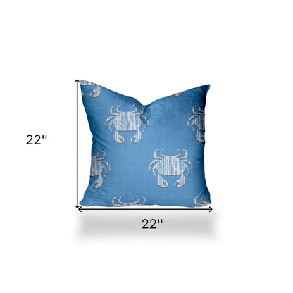 12" X 16" Blue And White Crab Enveloped Lumbar Indoor Outdoor Pillow Cover