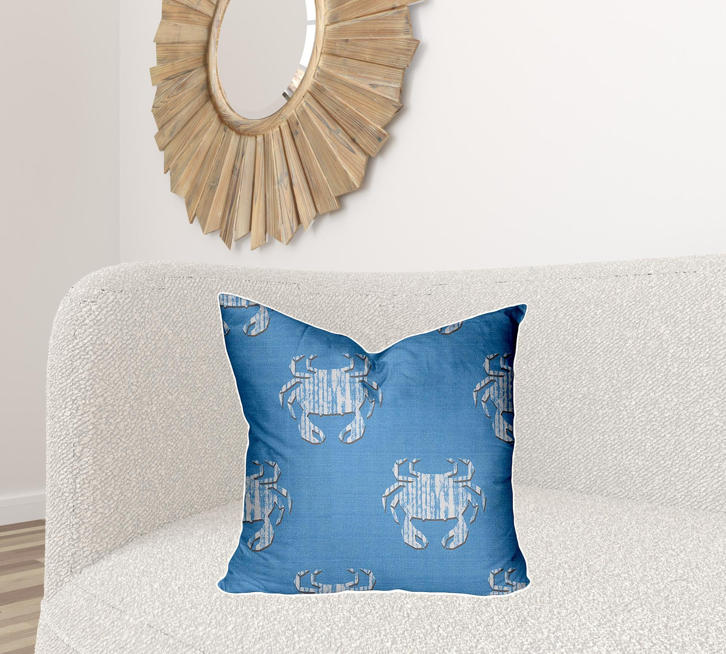 12" X 16" Blue And White Crab Enveloped Lumbar Indoor Outdoor Pillow Cover