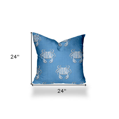 12" X 16" Blue And White Crab Enveloped Lumbar Indoor Outdoor Pillow Cover