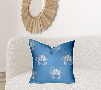 12" X 16" Blue And White Crab Enveloped Lumbar Indoor Outdoor Pillow Cover