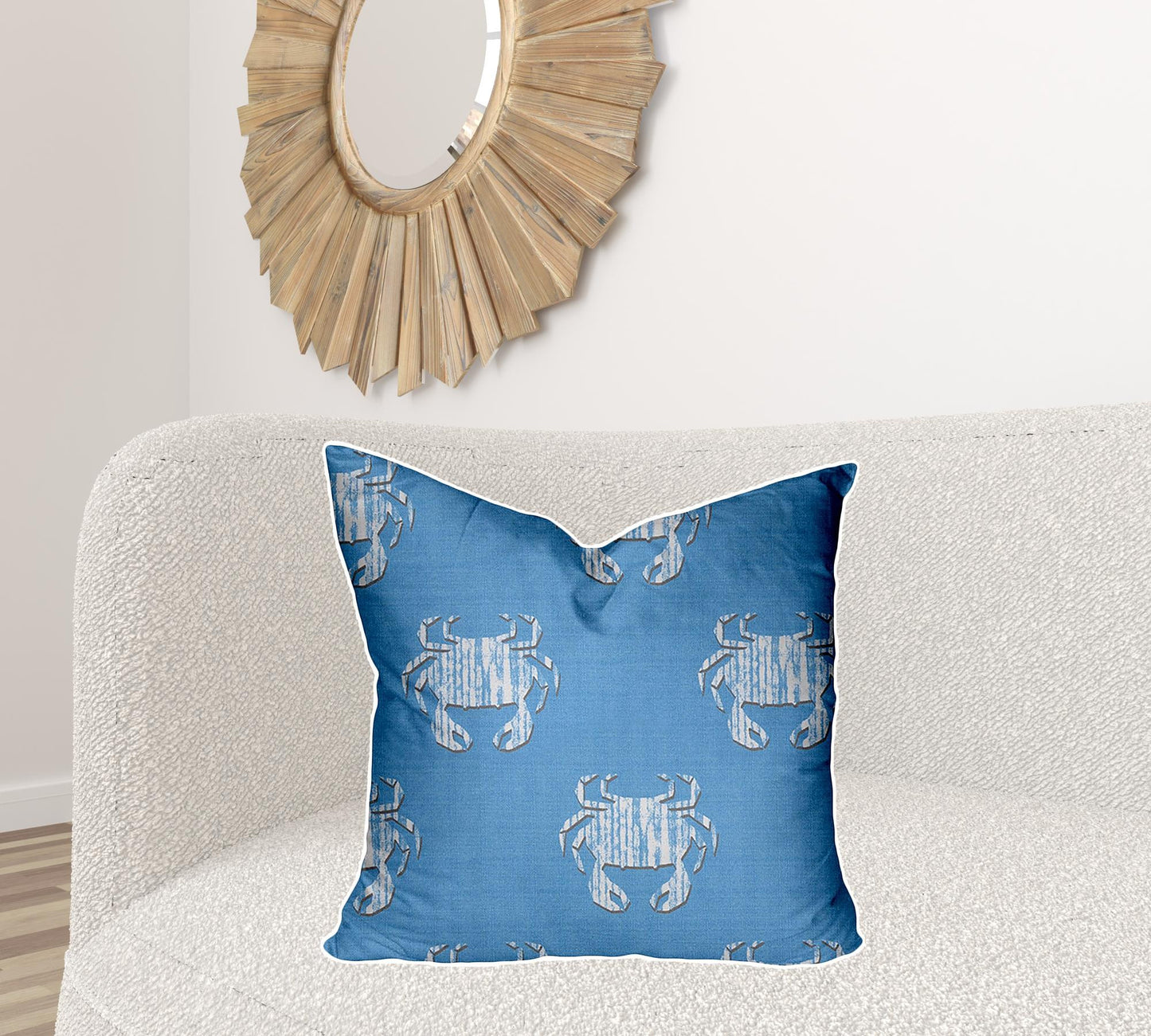 12" X 16" Blue And White Crab Enveloped Coastal Lumbar Indoor Outdoor Pillow