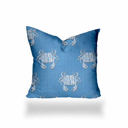 12" X 16" Blue And White Crab Blown Seam Coastal Lumbar Indoor Outdoor Pillow