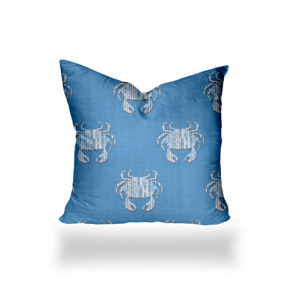 12" X 16" Blue And White Crab Enveloped Lumbar Indoor Outdoor Pillow Cover