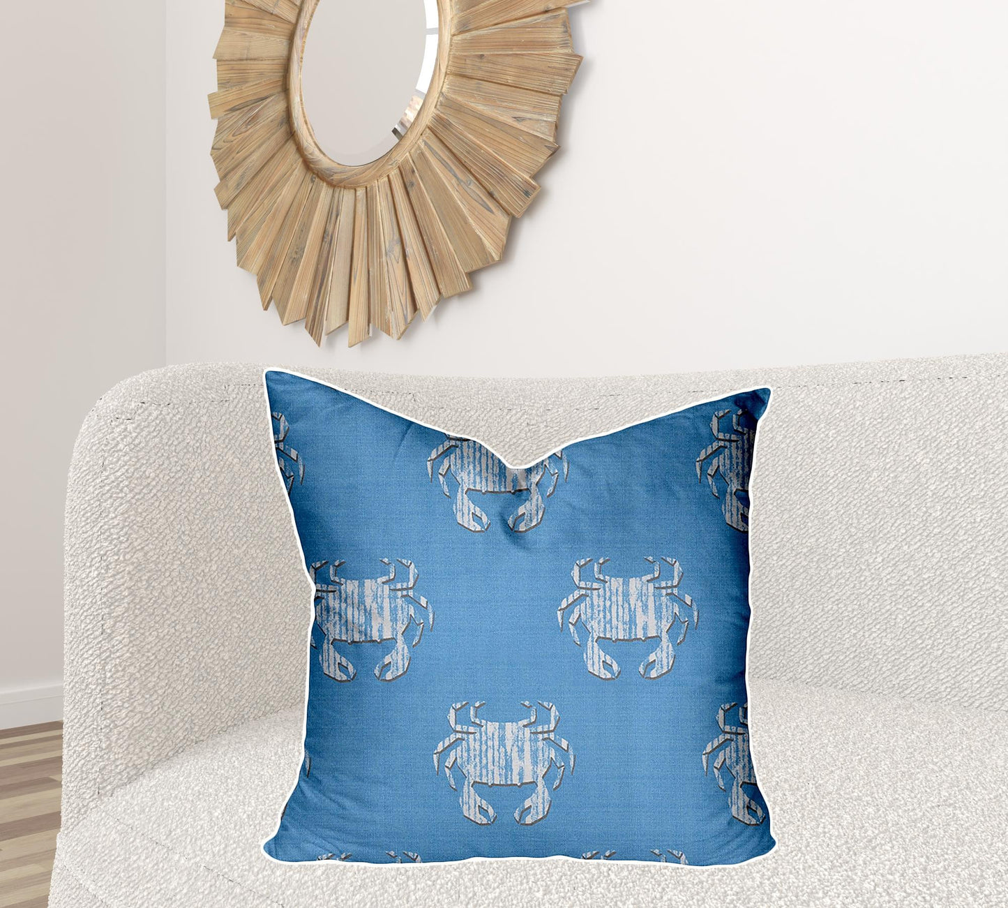 12" X 16" Blue And White Crab Enveloped Lumbar Indoor Outdoor Pillow Cover