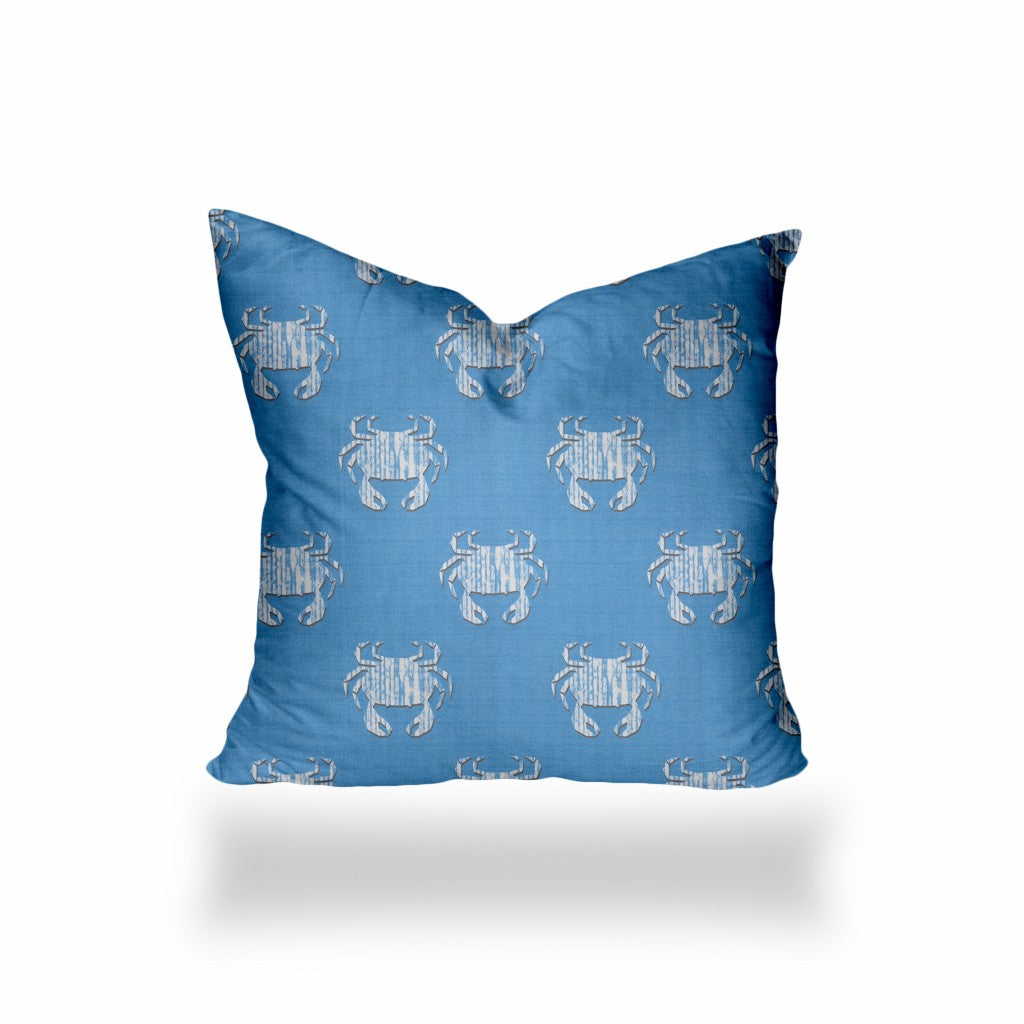 12" X 16" Blue And White Crab Enveloped Coastal Lumbar Indoor Outdoor Pillow