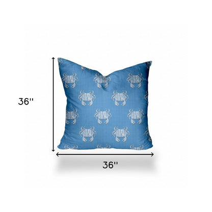 12" X 16" Blue And White Crab Blown Seam Coastal Lumbar Indoor Outdoor Pillow