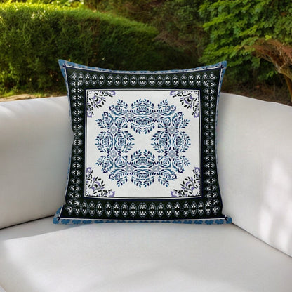 5" Navy Blue Damask Indoor Outdoor Throw Pillow Cover and Insert