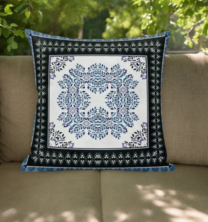 5" Navy Blue Damask Indoor Outdoor Throw Pillow Cover and Insert