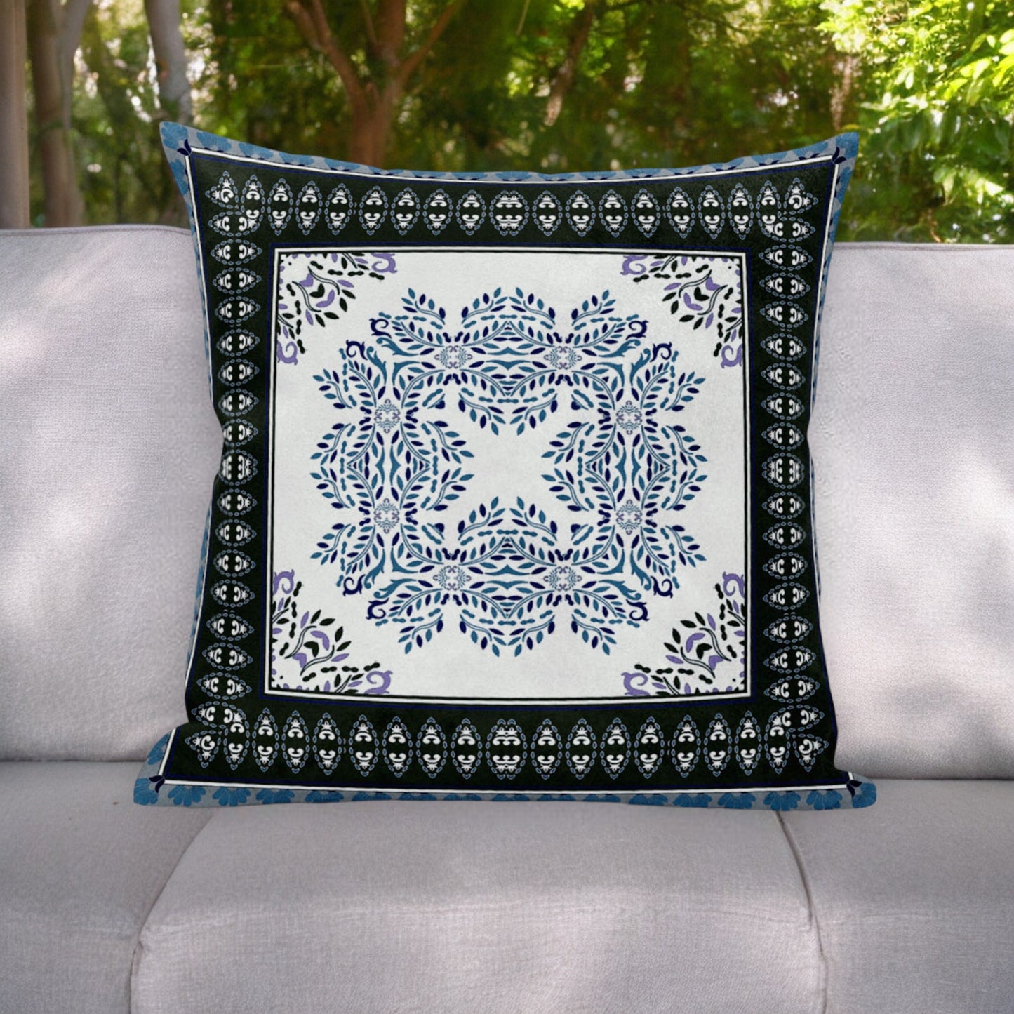 5" Navy Blue Damask Indoor Outdoor Throw Pillow Cover and Insert