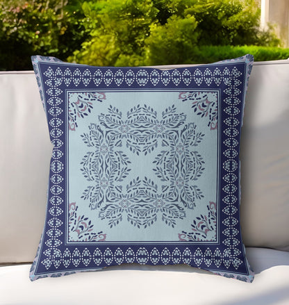 5" Indigo Damask Indoor Outdoor Throw Pillow Cover and Insert