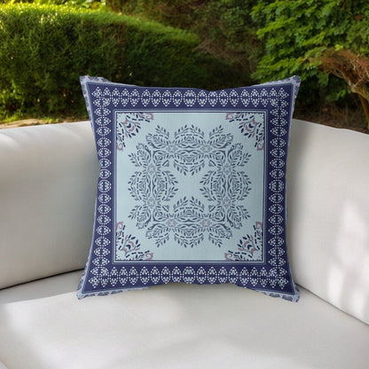 5" Indigo Damask Indoor Outdoor Throw Pillow Cover and Insert