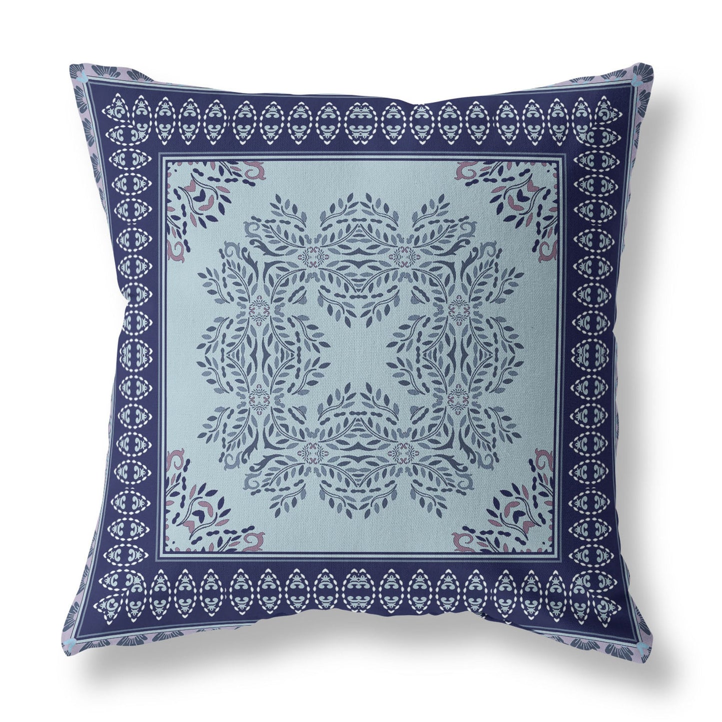 5" Indigo Damask Indoor Outdoor Throw Pillow Cover and Insert