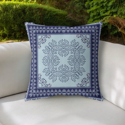 5" Indigo Damask Indoor Outdoor Throw Pillow Cover and Insert