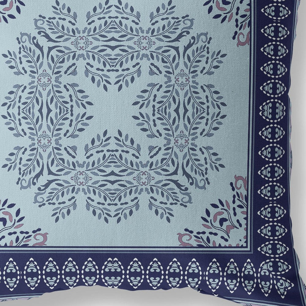 5" Indigo Damask Indoor Outdoor Throw Pillow Cover and Insert