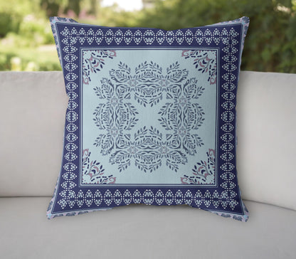 5" Indigo Damask Indoor Outdoor Throw Pillow Cover and Insert