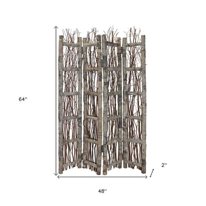 Earthy Birch and Twig Four Panel Room Divider Screen