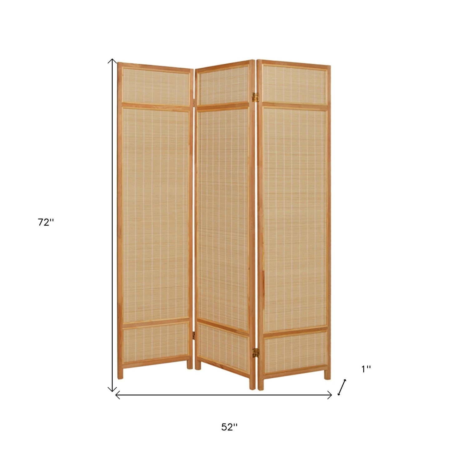 Natural Brown Bamboo Three Panel Room Divider Screen