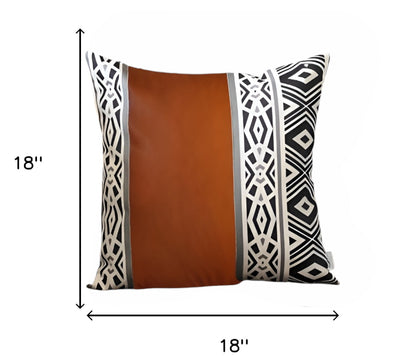 Set Of Four 18" X 18" Brown Faux Leather Geometric Zippered Pillow