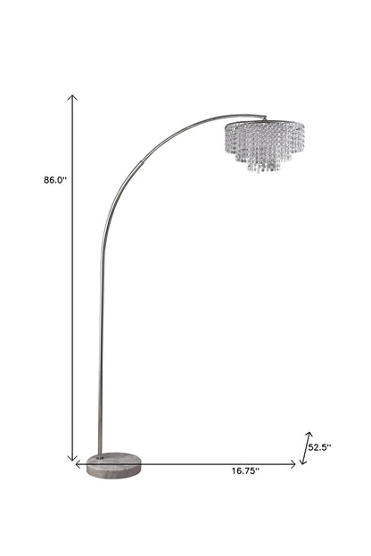 86" Silver And White Arc Floor Lamp With Faux Crystal Beading