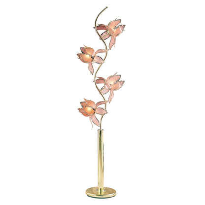 73" Gold Four Light Floral Floor Lamp With Pink Glass Shades