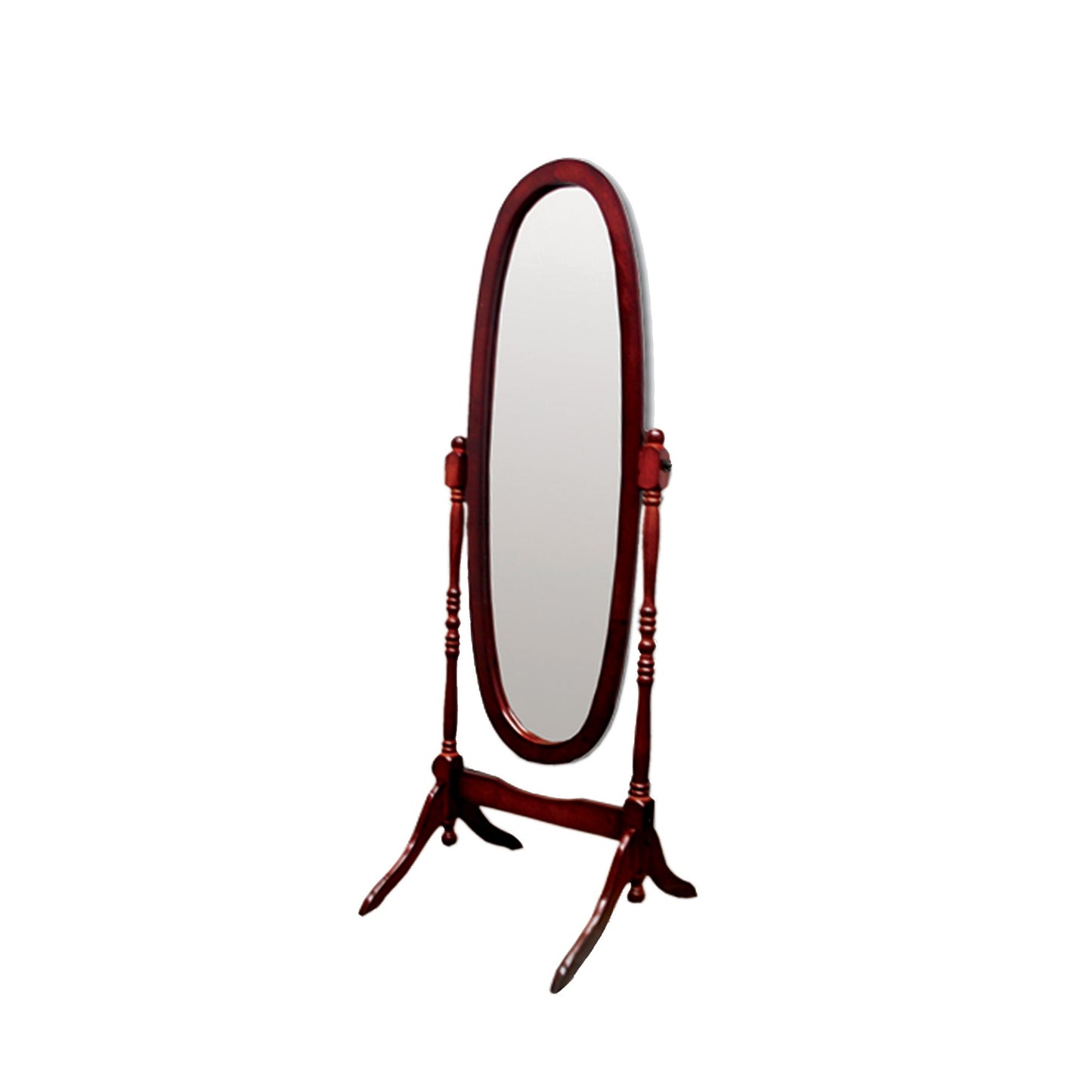 59" Brown Cherry Oval Framed Cheval Standing Mirror