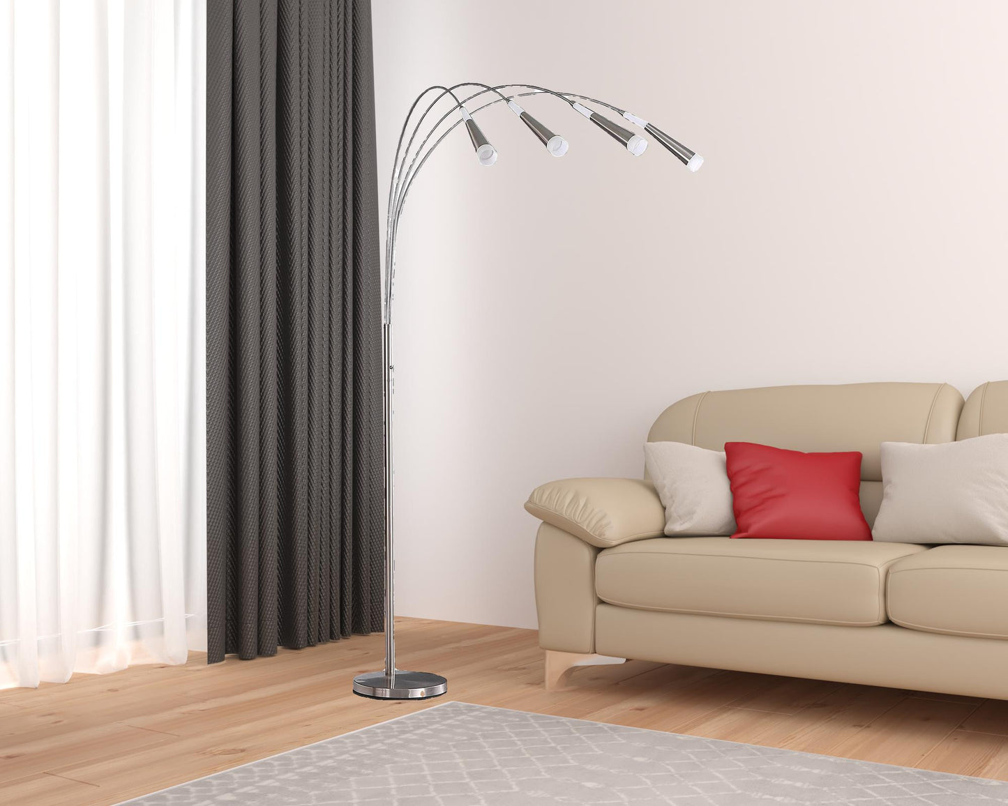 72" Nickel Four Lights LED Arc Floor Lamp